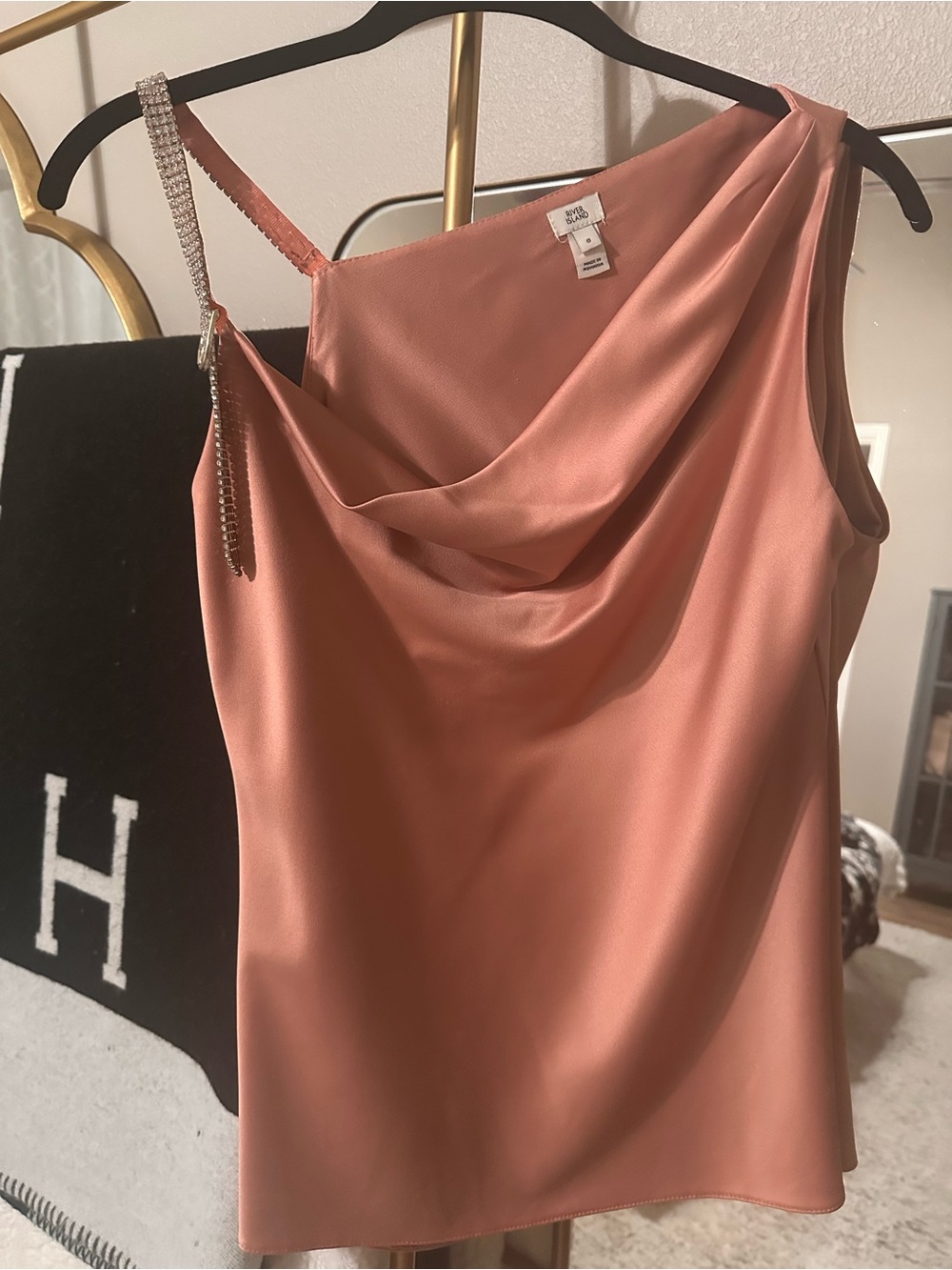 River Island Satin One-Shoulder Tank - Rose